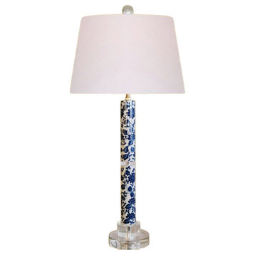 Blue and White Geometric Porcelain Table Lamp 30"