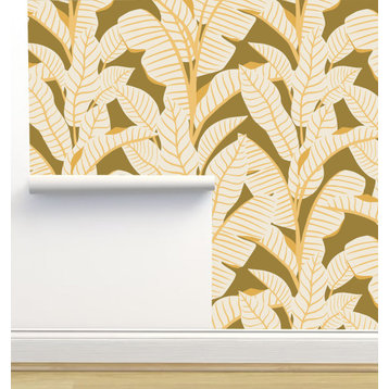 Playful Palms, Lemon Yellow Wallpaper by Erin Kendal, Sample 12"x8"