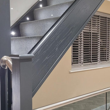 Grey Glass Staircase Renovation | Stained Oak, Steel & Glass | Spalding
