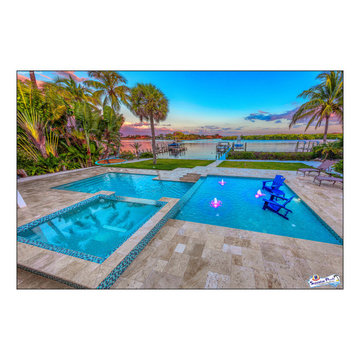 Bennett Nokomis, FL Custom Court Yard Swimming Pool & Spa With Raise Beach Area.