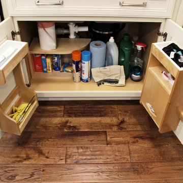 Cream Kitchen with Green Island with Butcher Block Countertop