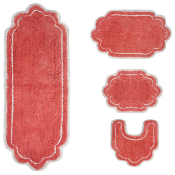 Allure Collection Absorbent Cotton Machine Washable 4-Piece Rug Set, Coral