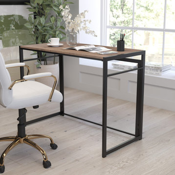 Rustic Folding Home Office Computer Writing Desk with Black Metal Frame