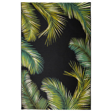 Marina Palm Border Indoor/Outdoor Rug, Black, 8'10"x11'9"