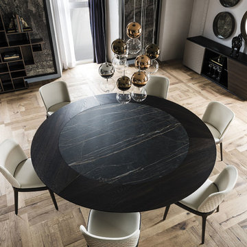 Skorpio Round Ker-Wood Table, Magda Couture Chair, Aston Sideboard