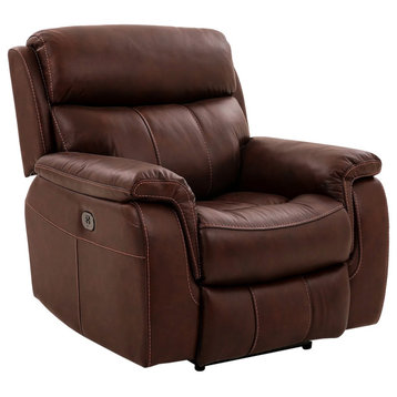 Montague Dual Power Recliner Chair, Brown Genuine Leather