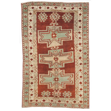 Beige, Brown Vintage Caucasian Fahrola Kazak Rug, 5'2" x 8'