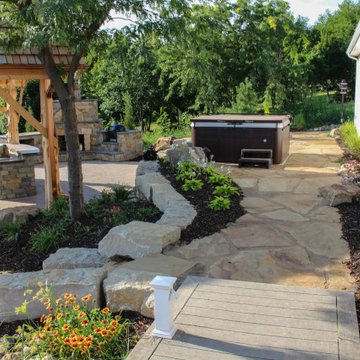 Fine Back Patio, Kitchen and Fire Place Chimney Next To Pergola