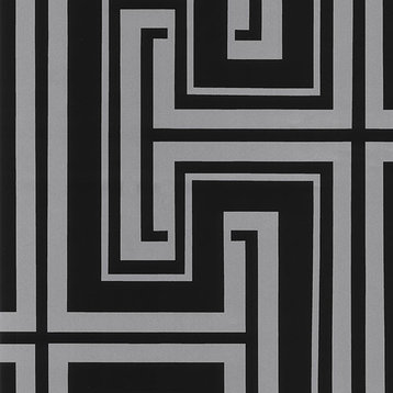 Maze Geometric Wallpaper, Silver and Black, Set of 2 Bolts