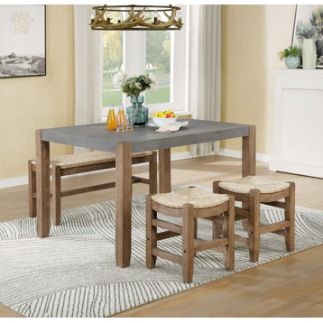 Newport 4-Piece Wood Dining Set, Table, Two Stools and Bench