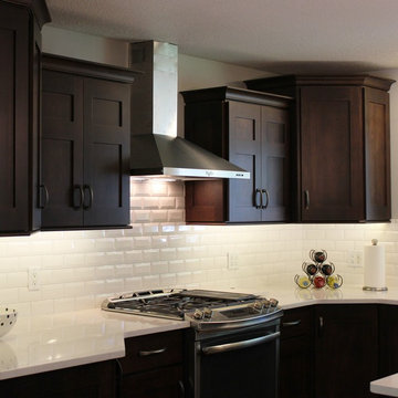Bettendorf, IA- Kitchen in Dark Mocha Cabinetry With Painted Gray Accent Island