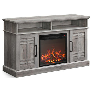 47" TV Stand Console With 18" Fireplace, Grey Wash