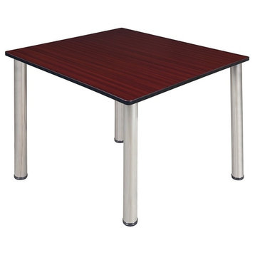Kee 48" Square Breakroom Table, Mahogany/ Chrome