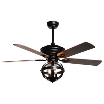 52 Matte Black 5-Blade Ceiling Fan with with Cage Shade
