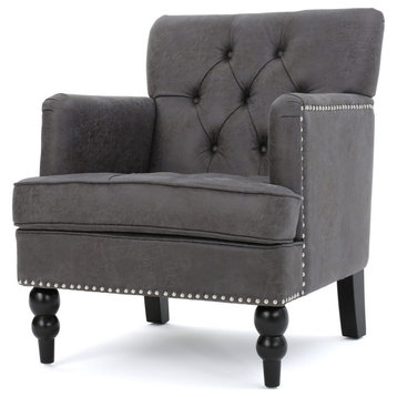 GDF Studio Madene Tufted Back Fabric/Microfiber Club Chair, Slate Gray