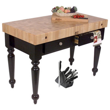 John Boo CUCR05 48x24 Rustica Table & Henckels Knife Set, Black, Shelf