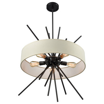 xenia 5-Light Chandelier, Oil Rubbed Bronze With Beige Fabric Shade