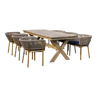 Santino + Melina 7-Piece Outdoor Dining Set, 6 Rope-Back Chairs, Milk ...