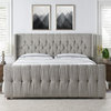 David Tufted Wingback Upholstered Bed, Silver Grey Polyester, King