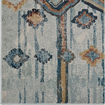 Jenica Distressed Moroccan Abstract Diamond 5"x8" Rug, Silver Blue/Beige/Brown