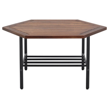 Pearson Modern Wood and Metal Outdoor Hexagon Coffee Table - Dark Brown