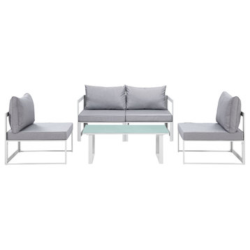 Fortuna 5 Piece Outdoor Patio Sectional Sofa Set EEI-1724-WHI-GRY-SET
