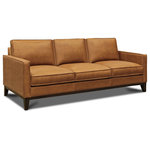 Hello Sofa Home - Metropole 100% Top Grain Pull Up Leather Mid-century Sofa - A piece of quality leather furniture will age and grow with you for years to come. The supple hide of the Metropole collection is first dyed and then pulled, giving each piece a unique color and texture as it stretched around the furniture frame. Signs of wear will add character and the hide's rich patina will only increase with time. Proudly made in North America, our factory pays loving attention to each detail. From the corner blocked hardwood frame, to the individually pocketed seat coils, to the heavy duty back suspension, this sofa is built to last.