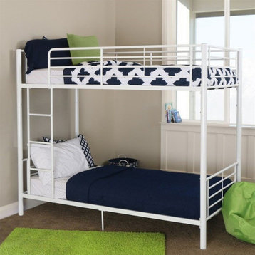 Metal Twin over Twin Bunk Bed in White Finish