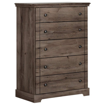 Traditional Vertical Dresser, 5 Storage Drawers With Round Metal Handles, Oak