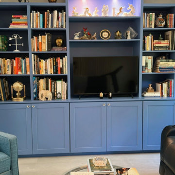 Custom-Built Blue Bookcase & TV Unit