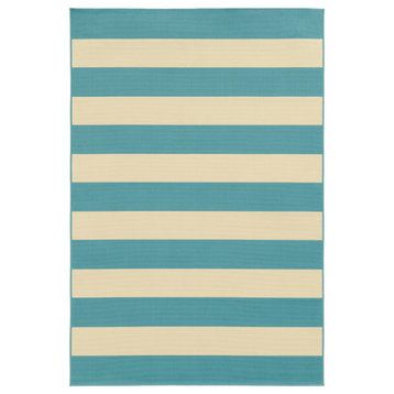 Rhodes Indoor and Outdoor Striped Blue and Ivory Rug, 1'9"x3'9"