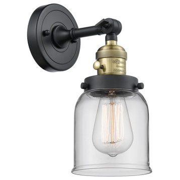 Small Bell 1-Light LED Sconce, Black Antique Brass, Glass: Clear
