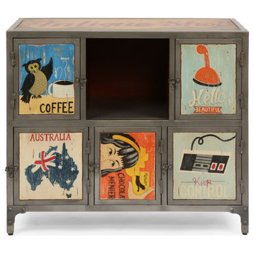 Marley Schley Handcrafted Boho 6 Cubby Cabinet, Multi-Colored and Gray