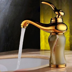 Luxury Gold Plated Jade Bathroom Vessel Sink Faucet Single Handle Mixer Tap - Bathroom Sink Faucets