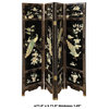 Jade Color Stone Peacocks Inlaid Black Lacquer Wood Floor Screen Divider Hcs7245