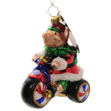 Christopher Radko Peddler Piggy Ornament Tricycle Pig Scooter