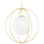 Mitzi by Hudson Valley Lighting - Lyla 1-Light Large Pendant Aged Brass - Sent from the heavens, Lyla takes inspiration from the cosmos, her spherical forms hanging blissfully in balance. Mystic and magnetic, Lyla features an opaque globe orb floating effortlessly in a metal-finished cage. A class act, Lyla exudes elegance, adding feminine flair to any space. Available in polished nickel or aged brass, Lyla also comes in two sizes. The smaller version might work better in multiples (like over a bar or kitchen island) while the larger version could complete a breakfast nook or dining table.