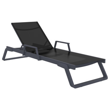 Tropic Arm Sling Chaise Lounge, Set of 2, Dark Gray Frame Black Sling