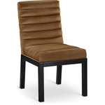 Meridian Furniture - Evelyn Upholstered Dining Chair, Saddle, Velvet, Black Finish - Transform your dining area with the Evelyn dining chair, featuring luxurious saddle velvet upholstery. Supported by rich black solid ash wood legs and detailed with deep channel tufting, this chair exudes both durability and opulence. The 460 GSM velvet offers a sumptuous texture, while the contemporary design ensures it makes a striking addition to any space. This chair seamlessly blends style and comfort, perfect for creating a refined dining experience.