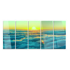 "Beautiful Sunset Over Blue Clouds" Metal Art, 5 Equal Panels, 60"x28"