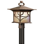Kichler - Outdoor Post Mount 1-Light - The incomparable trailing design of this post top fixture from the Morris collection reflects Southwest Mission style. Distressed copper finish along with the inside etched, iridescent -seedy glass will be admired time and again.