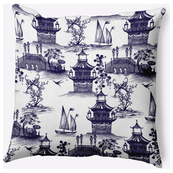 China Old Polyester Indoor/Outdoor Pillow, Spring Navy, 20"x20"
