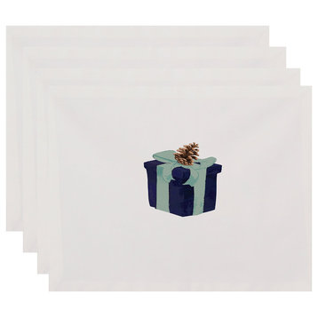 Gift Wrapped 18"x14" Navy Blue Holiday Print Placemat, Set of 4