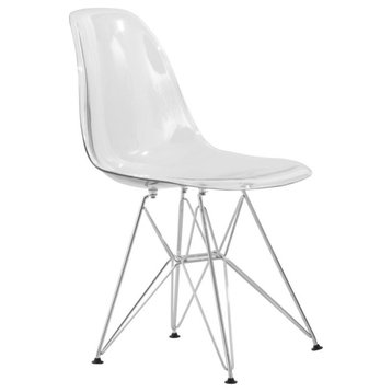 Cresco Acrylic Dining Side Chair with Eiffel Legs in Chrome, Clear