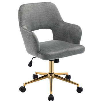 Open-Back Faux Linen Home Office Chair, Light Grey