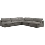 Meridian Furniture - Cozy Velvet Upholstered Comfort L-Shaped Modular Sectional, Grey, 5-Piece: 4 Armless Chair, 1 Corner Chair - Bring home this Cozy 5-piece sectional for a fresh new look. Embrace casual elegance with this Cozy velvet cloud-like comfort modular fiber-filled seating option. Handsome from all angles, this piece features soft grey velvet upholstery to make it an easy fit in any room. This modular piece can be combined with other items in the Cozy collection to create a seating group of your dreams. The cushions on this piece are exceptionally comfortableand filled with fiber for luxury that you deserve as you rest and relax.