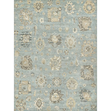 Heirloom Hand-Knotted Wool Light Blue/Gold Area Rug, 9'x12'