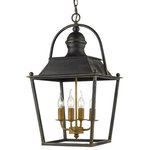 Golden Lighting - Christoff 4 Light Pendant, Antique Black Iron - The transitional look of the Christoff collection works well with industrial and farmhouse styles. Details showcase the hand-forged artisan metalwork of these hand-crafted fixtures. Rusty accents of gold can be found peeking through the Antique Black Iron finish on the open cage frame and sweeping candelabras. These details reinforce the industrial or vintage-inspired aesthetic. This eye-catching four-light pendant is sized perfectly for small foyers and cozy dining rooms.