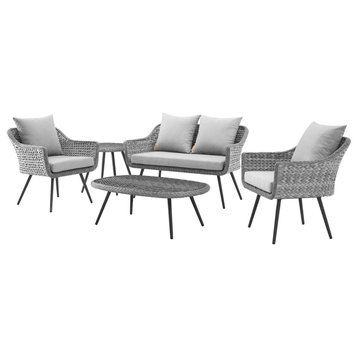 Modern Outdoor Sofa, Chair and Coffee Table Set, Aluminum Fabric Rattan, Gray