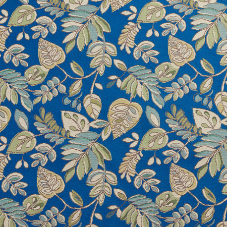 Blue Performance Leaves Botanical woven Upholstery Fabric by the Yard